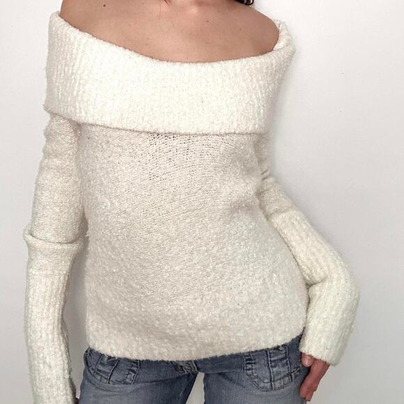 Y2k Wool Blend moda international cream off the shoulder sweater - Picture 2 of 8
